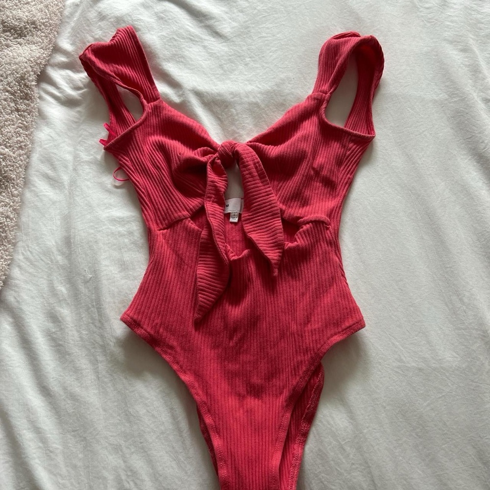 by the way. Women's Red Ribbed Bodysuit